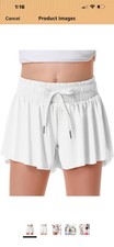 Womens XL Flowy Shorts Butterfly with Pocket 2-in-1 workout cream/grey