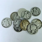 MERCURY SILVER DIMES LOT OF 10, 90% SILVER CIRCULATED COINS FREE SHIPPING #8989
