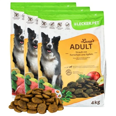 12kg Lunas Adult Strauß m.Apfel+Kartoffel Hundetrockenfutter Lecker.Pet®MHD 3/26 - Bild 1 von 4