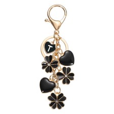 Flower Initial Keychain, Cute Key Chains Flower Purse for Women, Black Letter t