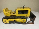 Vintage Tonka pressed steel yellow bulldozer w black plow and rubber tracks
