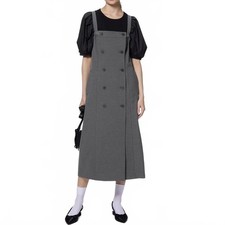 Uniqlo GU Double Button Midi Jumper Dress Academia Preppy NWT Grey Small