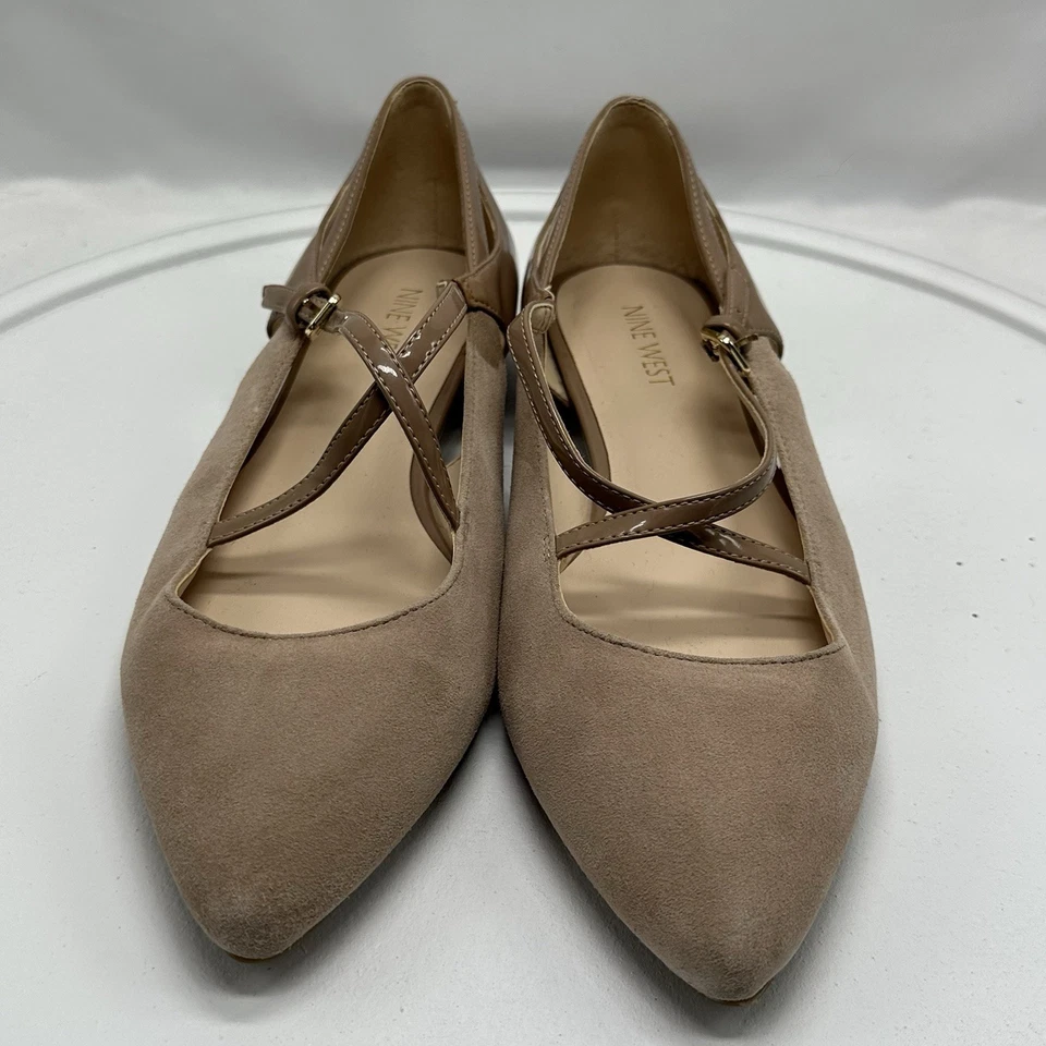 Nine West Anastagia Beige Tan Suede Pointed Toe Criss Cross Strap Flat Size 9 M - Image 2 of 4