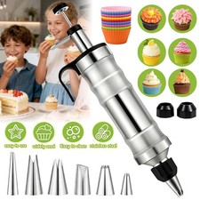 6 Icing Piping Kit Dessert Cake Decorating Syringe Set Stainless Steels Tools