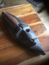 African tribal ethnic antique hand carved unique wooden mask roughly 20” tall