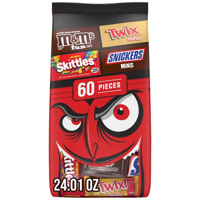 M&M's Snickers Skittles & Twix Halloween Candy Variety Pack 60 Ct Bulk Bag