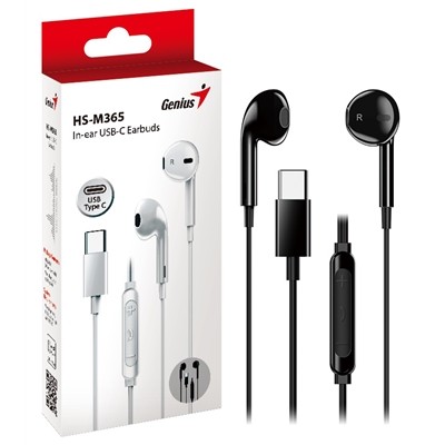 Genius Hs-M365b Usb-C In-Ear Wired Earbuds With In-Line Microphone And Volume Co