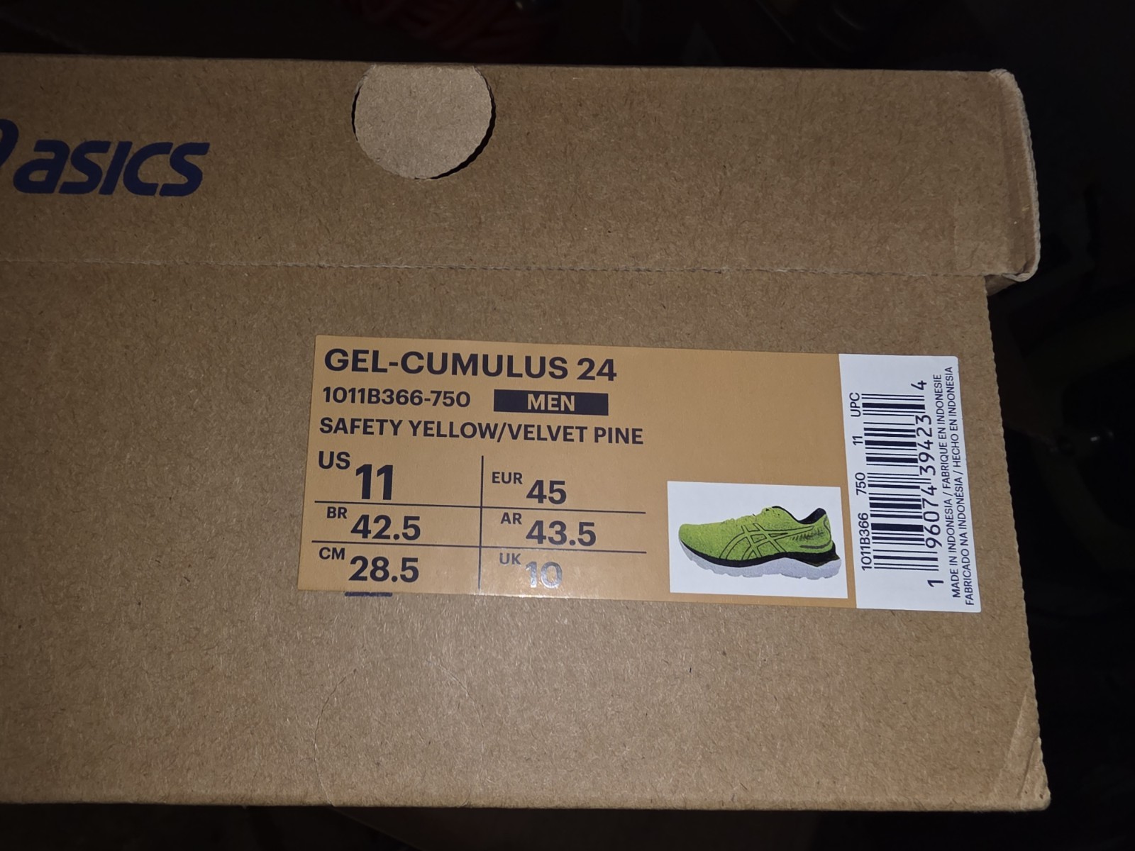 Asics Gel Cumulus 24 Mens Running Shoes Size 11 Safety/Yellow/Velvet Pine Med/B