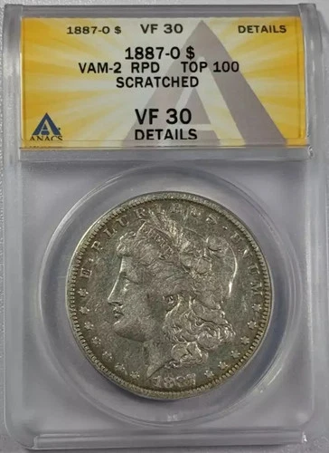 1887 O Morgan Silver Dollar ANACS VF-30 SCRATCHED TOP 100 VAM-2 RPD