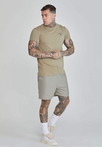 SikSilk Men's Muscle Fit T-Shirt Tee Khaki - Picture 4 of 11