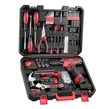 148-Piece Home Drill Set with 12V Red Cordless Drill, Hand 12v Drill Set Red 