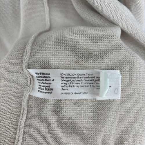 EILEEN FISHER Sweater M Cardigan Silk Organic Cotton Shawl Open Front Bone White - Picture 10 of 13
