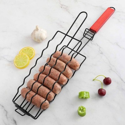 Hot Dogs Grillkorb, Grill-Netz-Clip-Halter, tragbarer Kabob-Grillkorb zum