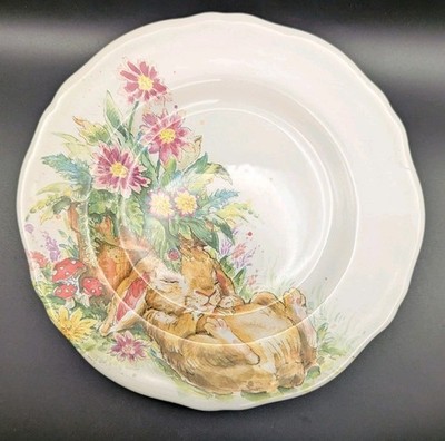 Pier 1 Hop Town Bunny 2 Earthenware Salad Plates Scalloped Floral Rabbit Easter