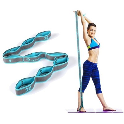 Yoga Stretch Gurt, Waschbar, Leicht, Elastisch, 8 Schleifen, Blau, Dehub