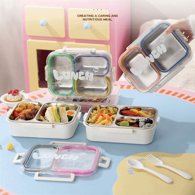 Stainless Steel Lunch Box Divided Food Grade Camping Food Container Sealed Box
