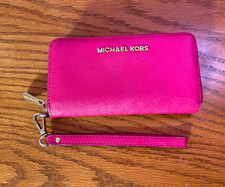 Michael Kors Pink Zip-Around Wristlet Wallet for Women w/ Logo & Card Slots