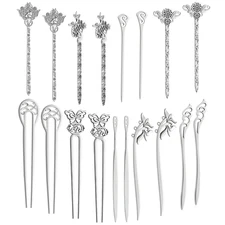 TUPARKA 18 PCS Silver Hair Sticks Vintage Hair Pins Chinese Women Hair Chopstick