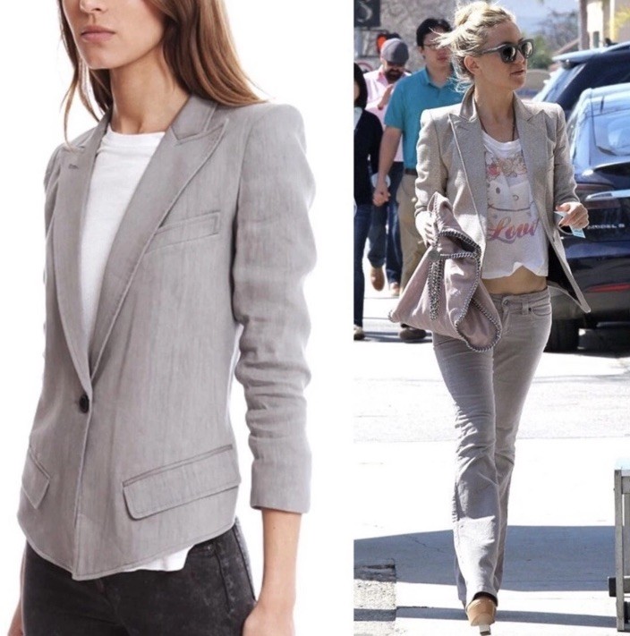 Smythe Sharp Shoulder One Button Blazer Linen Ble… - image 2