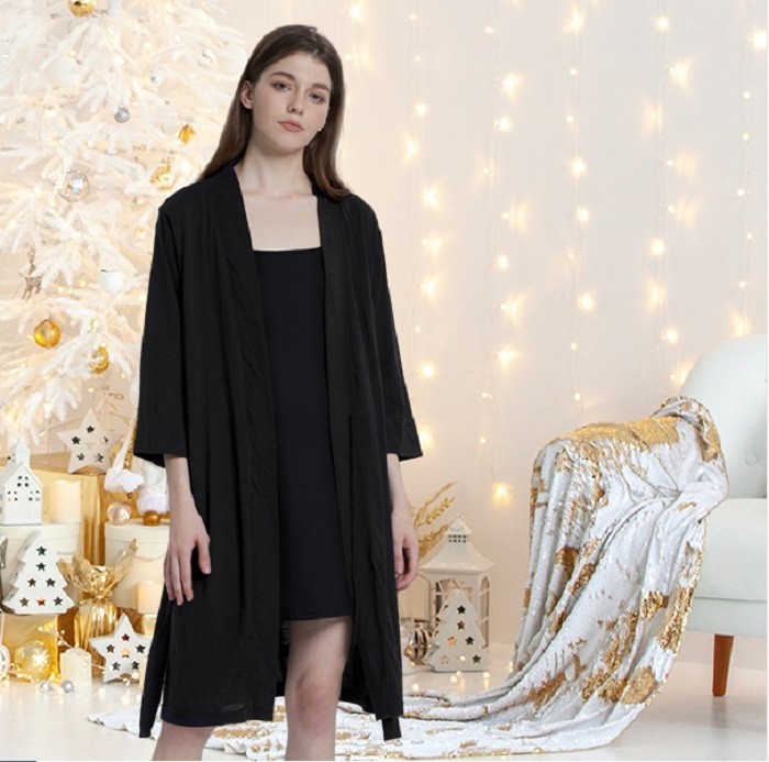 Bata de lana SIORO para mujer talla {mediana} corta/ligera/bolsillos