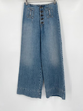 RE/DONE Womens Indigo Blue Denim High Rise Button Fly Wide Leg Jeans Sz 26