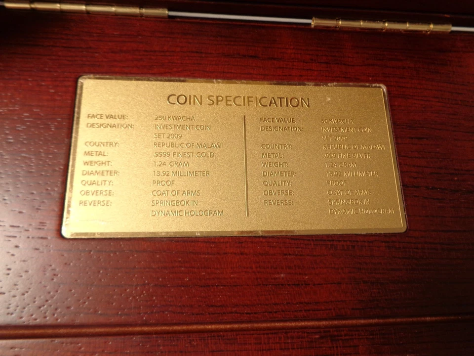 INVESTMENT COIN SET 2009 - 50 + 250 Kwacha in 999 Gold (1,24g) MALAWI Springbock - Bild 4 von 4