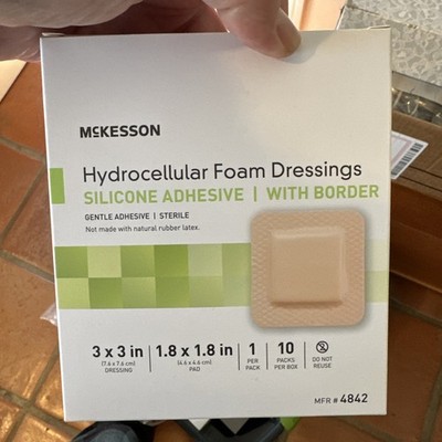 McKesson Silicone Foam Dressings 3x3'' Square Adhesive With Border Sterile 10 Ct