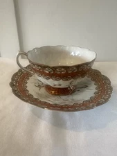 Antique Teacup And Saucer chunichi  Mark Meiji Era Hand Painted  Gold & Cranes 