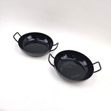 Paella Pfannen Set | 2x Emaille Servierpfanne schwarz | Vintage Küche Spanien