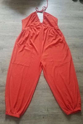 Shein Curve Plus Size Orange Deep V Tie Neck Jumpsuit New!