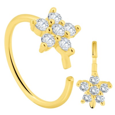 14K Gold 22G 6 Stck. Natürliche Diamanten Stern Blume Reifen Nasenringe Knorpel Ohrringe