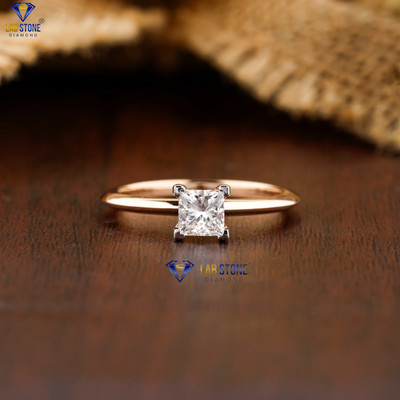 0.75 TCW Princess Cut Labgrown Diamond Ring 18k Rose Gold Labstone