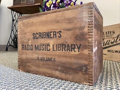 Vintage Wooden Crate Scribner s Radio Music Library Chicago Illinois Wood Box
