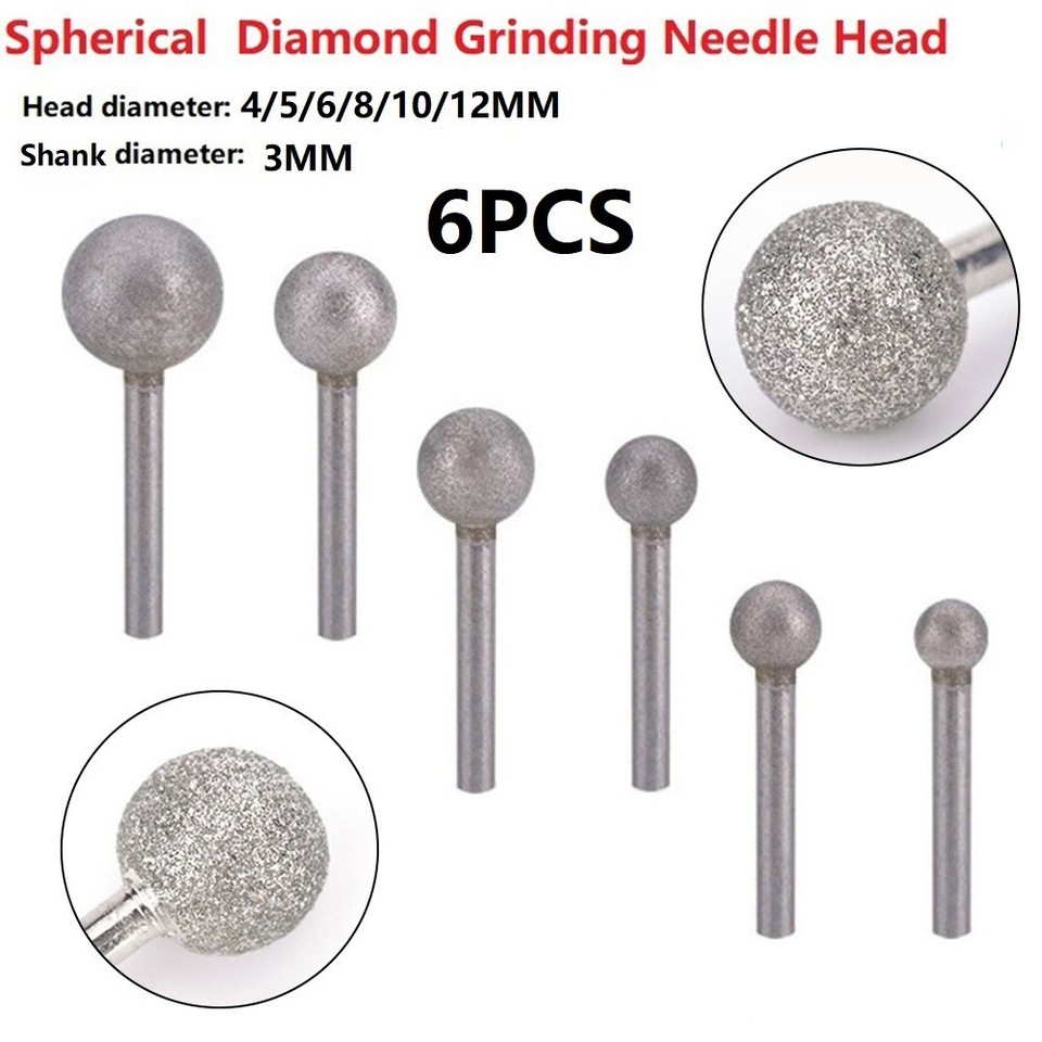 6 New Diamond Round Ball Burr Drill Bit Ball Shape Drilling Grinding