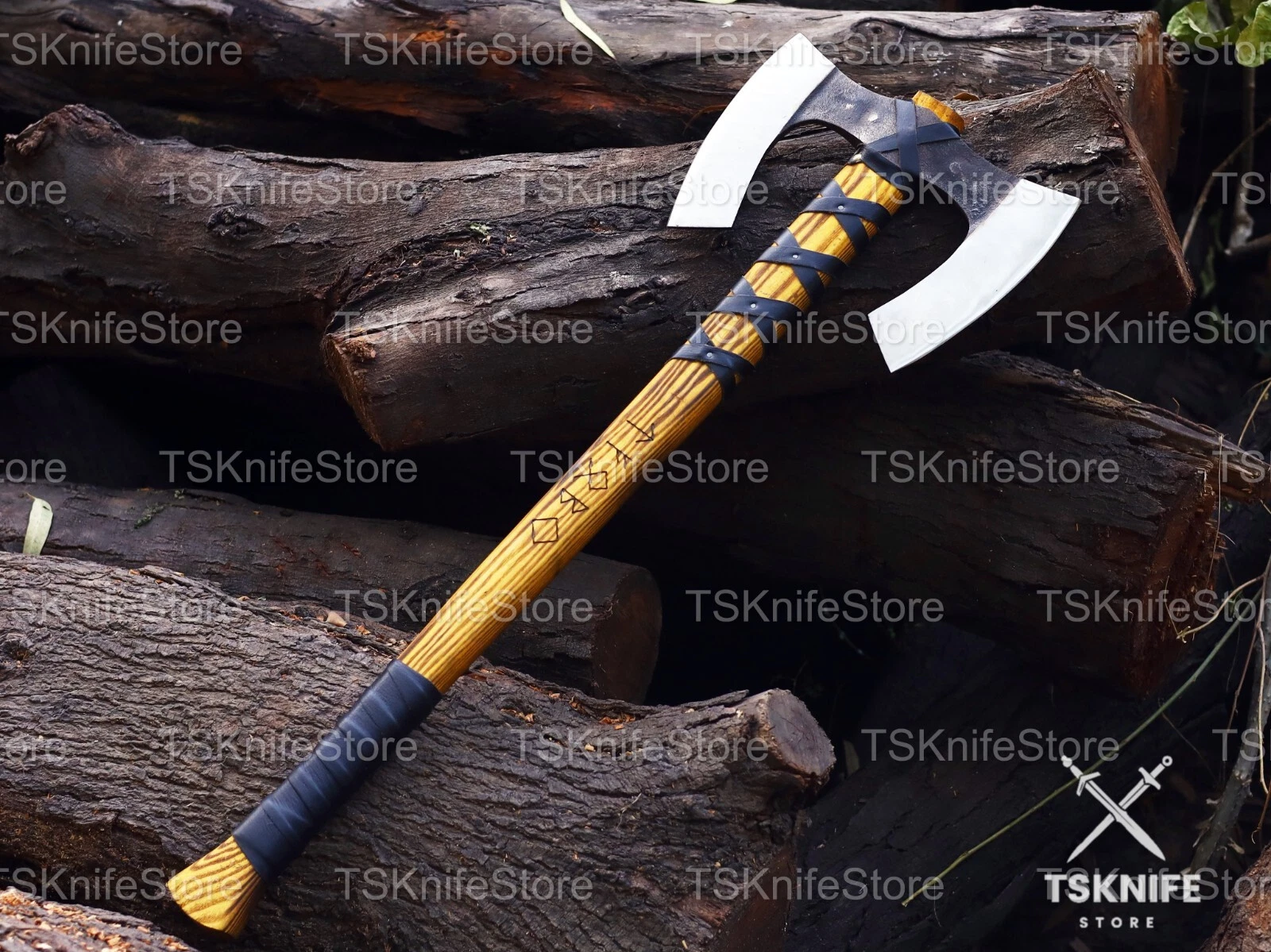 Custom Hand Forged High Carbon Steel Double Headed Bearded Axe With Sheath