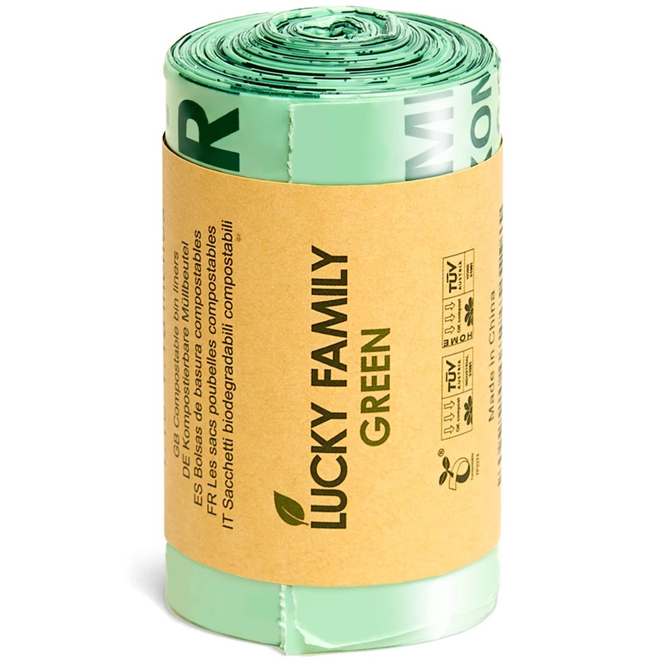 Lucky Family Green Compost Bags for Kitchen Countertop Bin 1.3 gallon