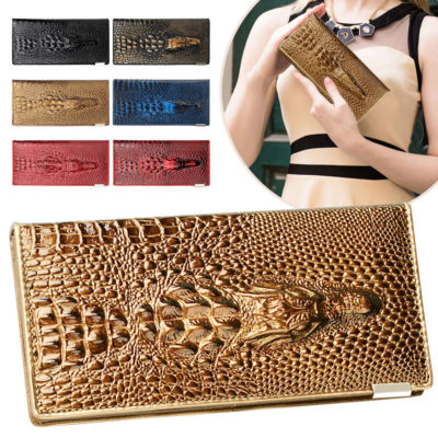 Leather 3D Embossing Alligator Ladies Crocodile Long Clutch Wallets Women Wallet