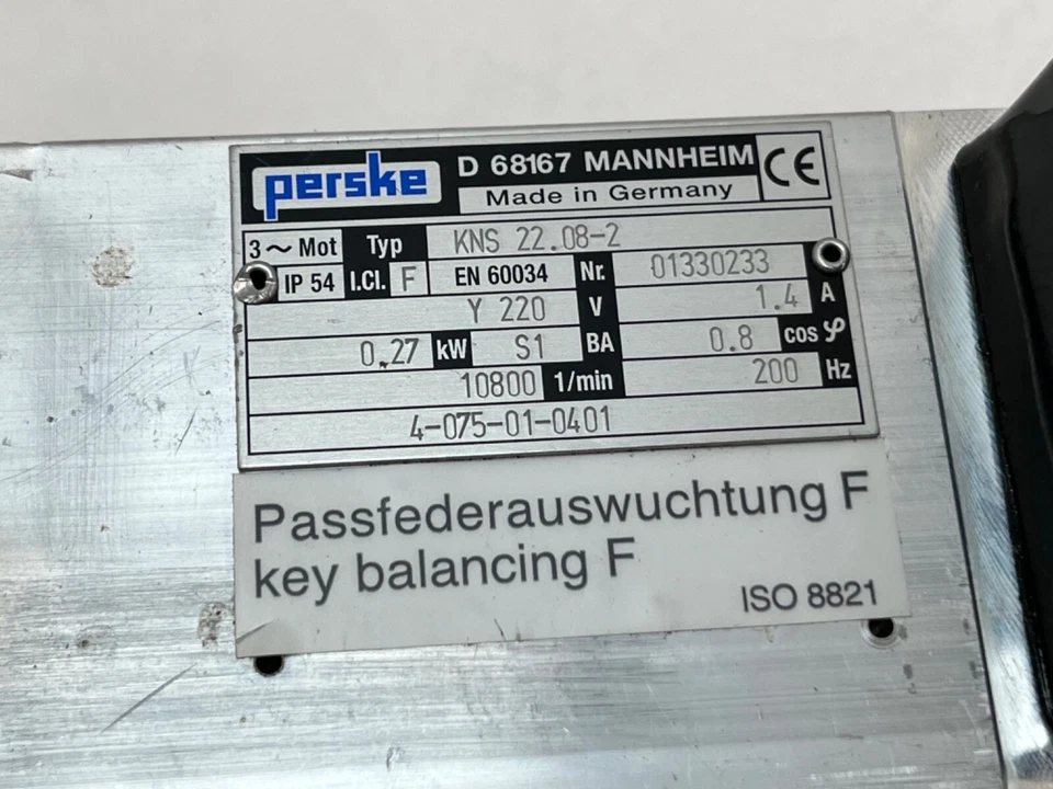PERSKE KNS-22.08-2 Spindle Motor  3PH 1.4A D-68167 D68167 KNS22.08-2 Germany - Image 3 of 4