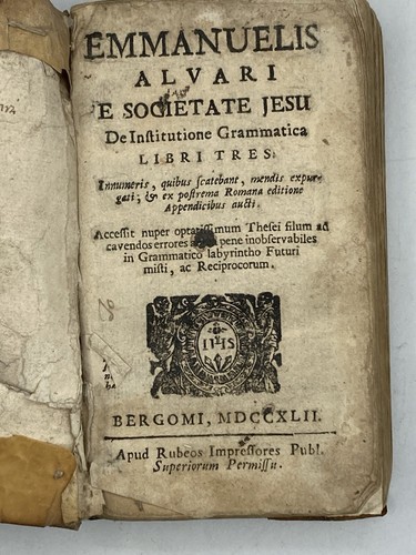 EMMANUELIS ALVARI DE INSTITUTIONE GRAMMATICA libri tres Bergamo Rubeos 1742 - Picture 2 of 4