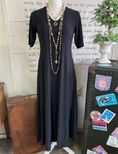 Attitudes Renee Black Regular Como Jersey Illusion Waist Maxi Dress New