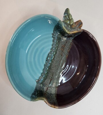 Neher Studio Art Pottery Bowl Baker Apple Torte Recipe 9'' Blue Brown Signed