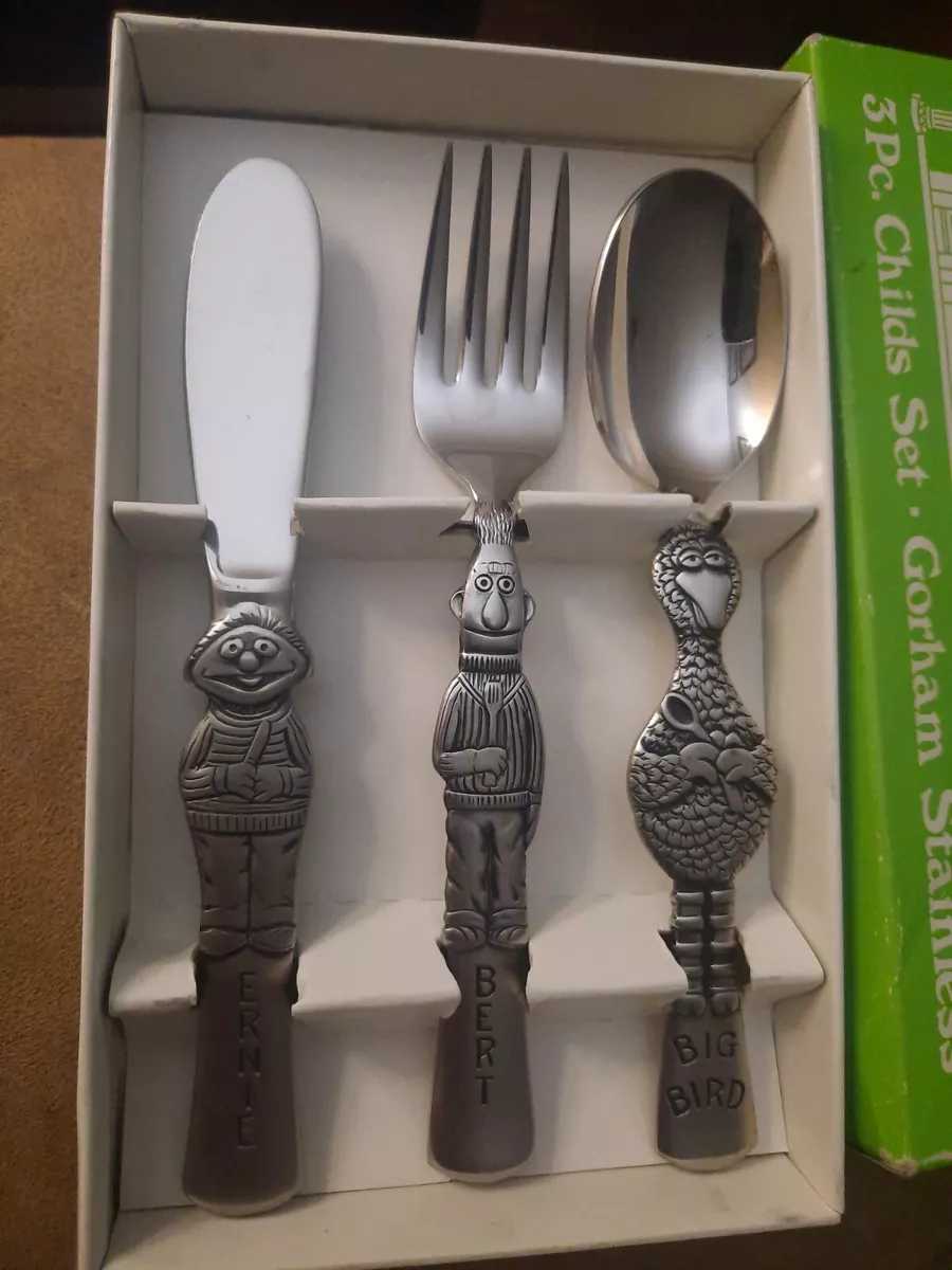 Sesame Street 1976 3 pc Childs Silverware Set Gorham Stainless