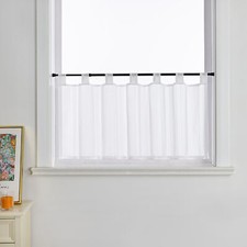 Cafe Net Curtains Kitchen Short Valance Window Drape Sheer Blinds Tab Top White