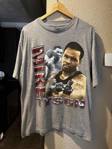 Vintage 90s Mike Tyson Rap Tee T Shirt Grey Largr… - image 1