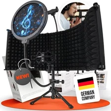 Microphone Isolation Shield + Phone Holder Pop Filter Desktop Stand Sound Proof