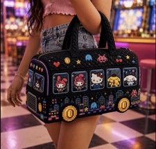 New Sanrio HELLO KITTY Quilted Duffle Bag ARCADE BUS Purse KUROMI Travel GYM