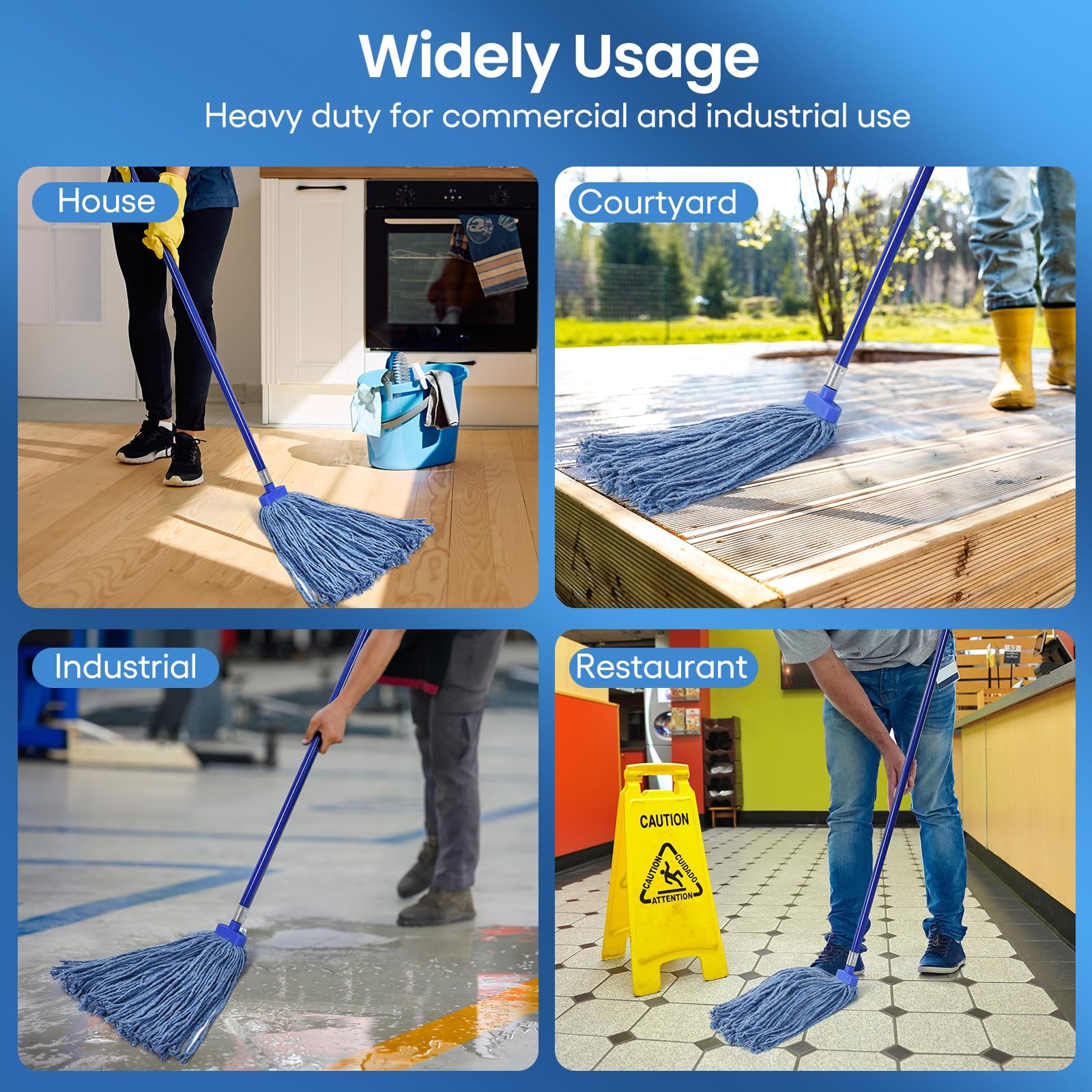 Matthew Cleaning Screw-on Heavy Duty Cotton Wet Mop Replacement Heads(Blue,