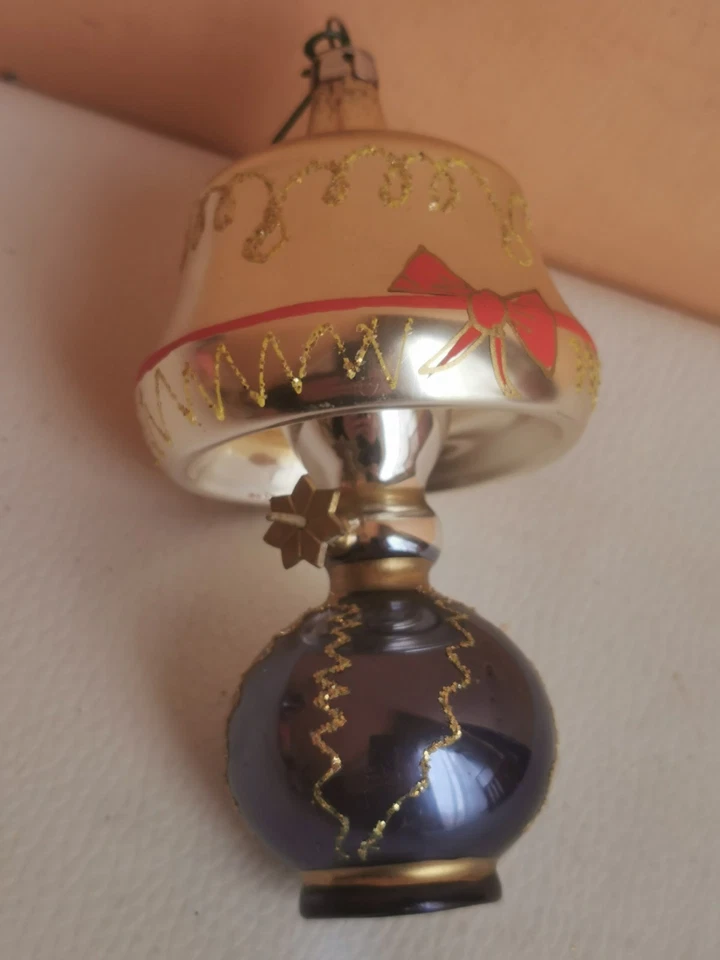 addobbo per albero di natale vintage lampada ad olio blu in pasta di vetro - Immagine 2 di 4