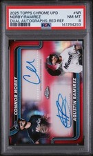 2025 Topps Chrome UPD - Norby / Ramirez - Dual Auto Red Refr /5 Marlins - PSA 8