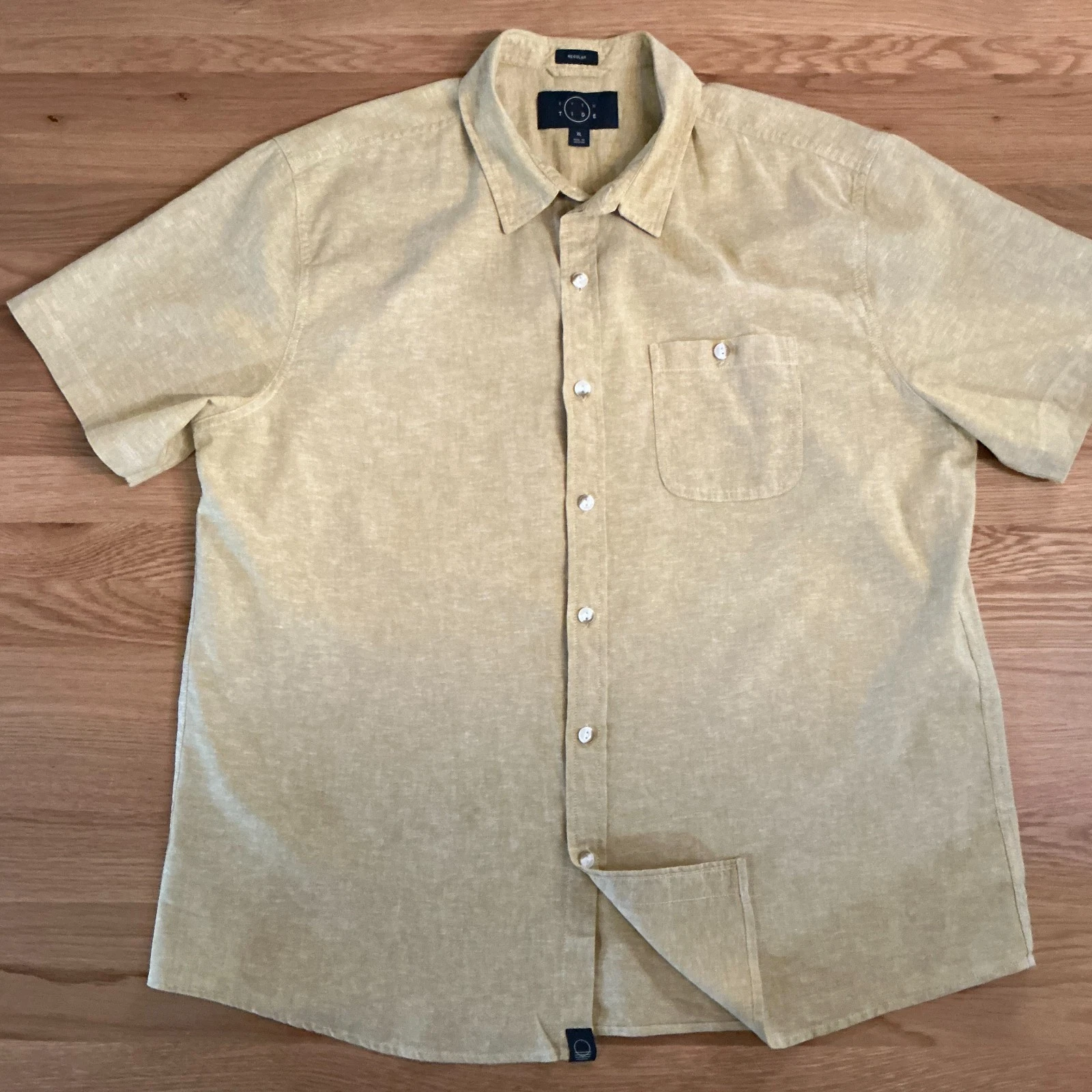 Even Tide Linen Shirt Men’s XL Beige Oatmeal Short Sleeve Button Down